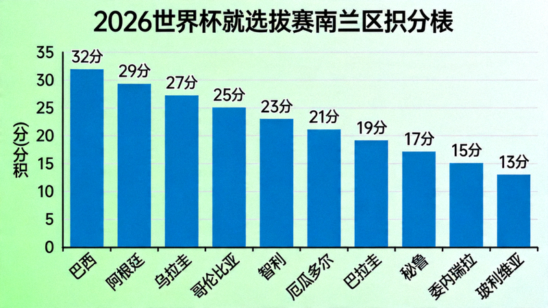 2026世界杯预选赛南美区积分榜前十名柱状图