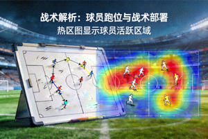 战术解析文章配图：球场上的战术板与球员跑位热区图